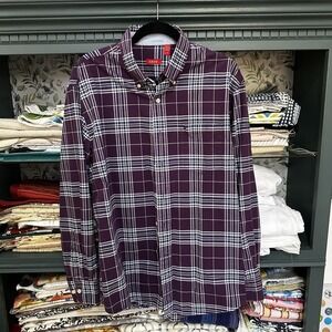 IZOD Men's Dress Long Sleeve Shirt Size L Plaid Multicolor Pocket